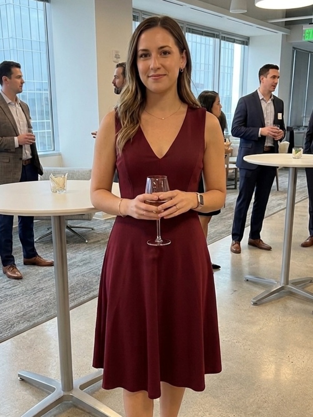 Lulus Cranberry Wine Red V-Neck Fit & Flare Cocktail Dress - Size M